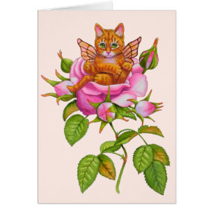 Cartão Fada Kitten Descendendo em Rosa