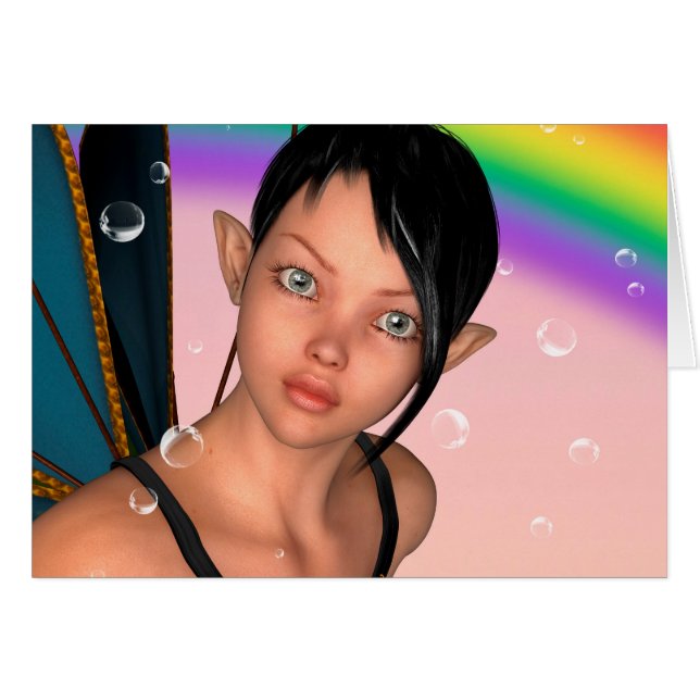 Cartão Fada sob arco-íris (Frente Horizontal)