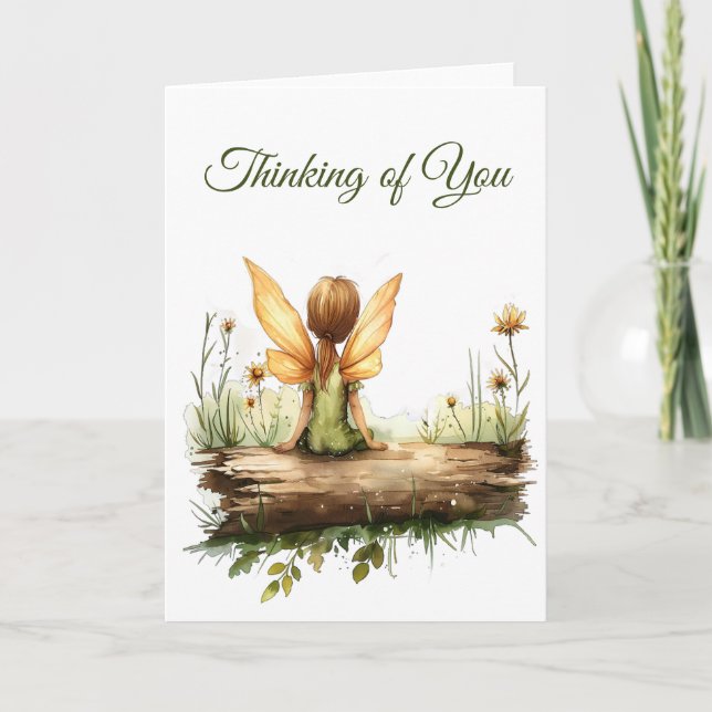 Cartão Fada solitário sentada em um diário (Frente)