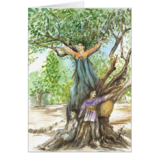 Cartão Fadas da árvore em uma árvore velha