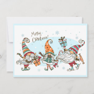 Cartão Fadas de Natal Alegres e Bonitos Gnomo Aquarela Di
