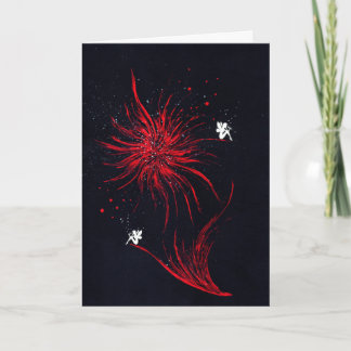 Cartão Fadas Mágicas Caprichosas e Abstrato Vermelho Fogo