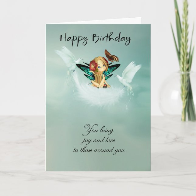 Cartão Fairy Birthday Card With Doves (Frente)