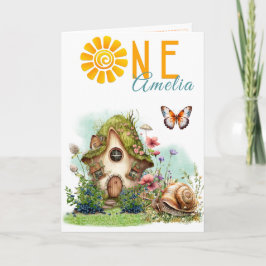 Cartão Fairy Cottage Woodland First Birthday Card