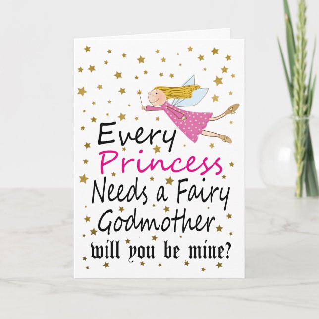 Cartão Fairy Girly Will You Be My Godmother Photo (Frente)