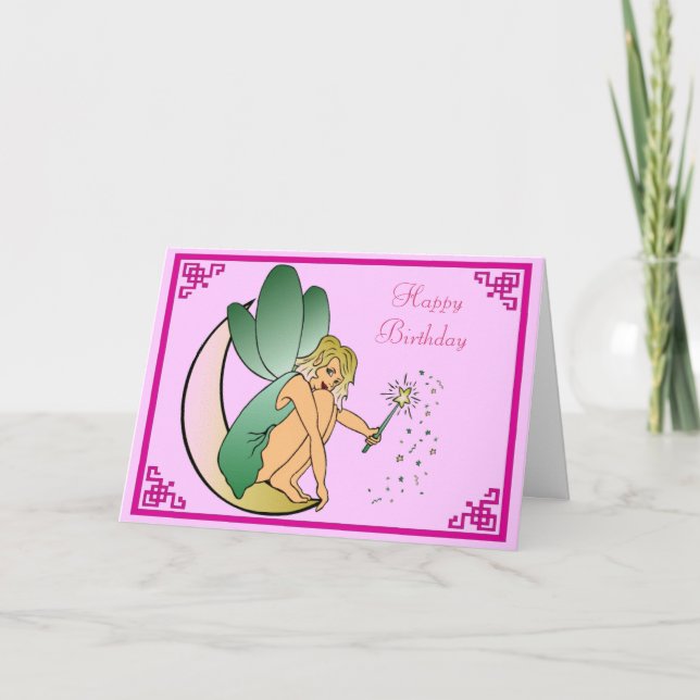 Cartão Fairy with Magic Wand Pixie Dust Happy Birthday (Frente)