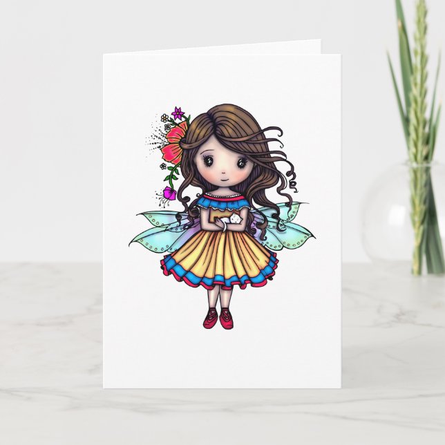 Cartão Fairy with Tiny White Kitten Illustration (Frente)