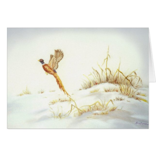Cartão Faisão na pintura a óleo nevado da paisagem (Frente horizontal)