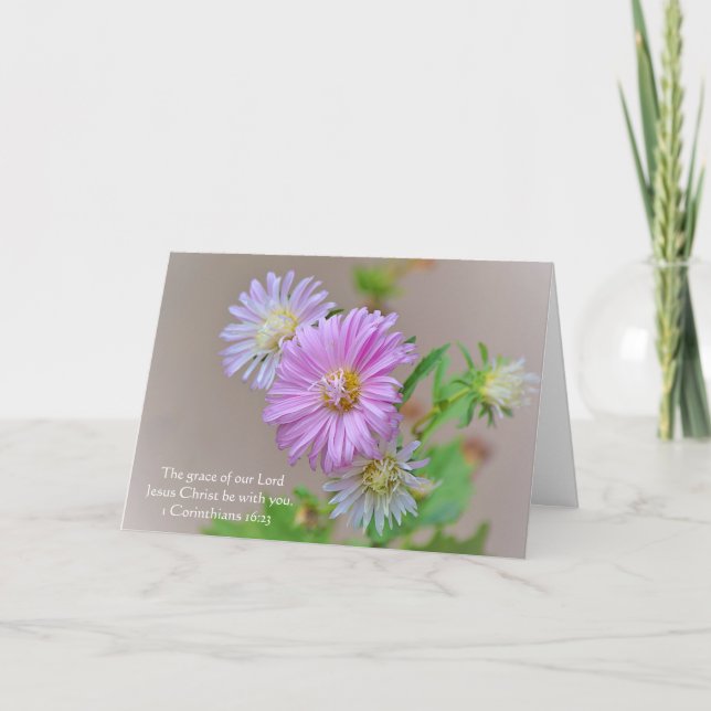 Cartão Faith Aster Flor Cor-de-Feira Rosa Encoraja e Cart (Frente)