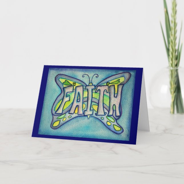 Cartão Faith Blue Butterfly Art Greeting or Note Cards (Frente)