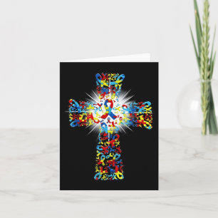 Cartão Faith Christian Cross Ribbon Quebra-cabeça Autism