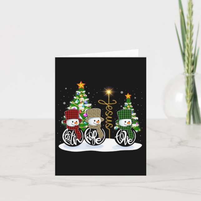 Cartão Faith Hope ama Snowman Jesus Diversão Xmas Cross P (Frente)