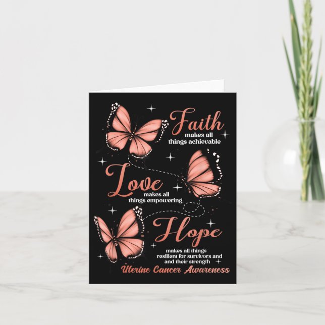 Cartão Faith Love Hope Butterfly Uterine Cancer Consciênc (Frente)
