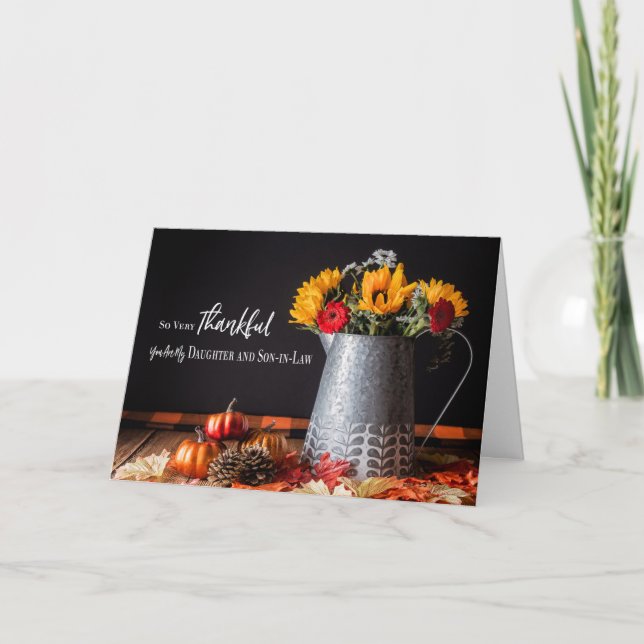 Cartão Fall Flowers Thanksgiving Daughter & Husband (Frente)