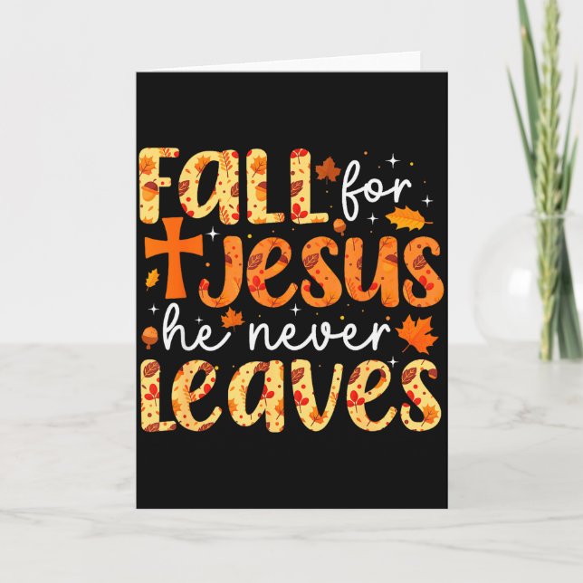 Cartão Fall For Jesus He Never Leaves Retro Autumn Thanks (Frente)