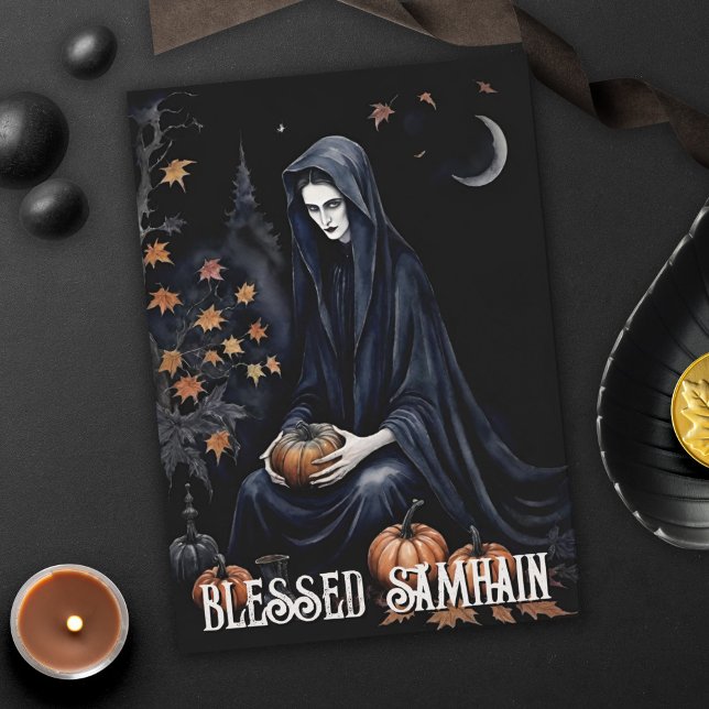 Cartão Fall Forest Abençoada Bruxa Pagan Noite de Samhain (Fall Forest Blessed Samhain Night Pagan Witch Halloween Greeting Card)