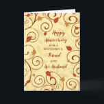 Cartão Fall Friend e o Aniversário do Marido<br><div class="desc">Feliz cartão de aniversário de casamento para a amiga e seu marido com o padrão das folhas do outono,  e verso sincero.</div>