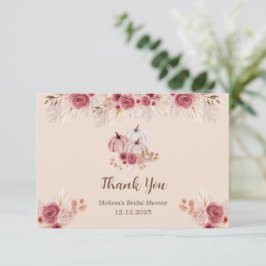 Cartão Fall In Love Boho Pink Pumpkin Bridal Shower 