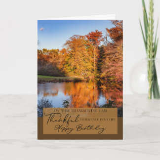 Cartão Fall Reflections on a Pond Thanksgiving Birthday