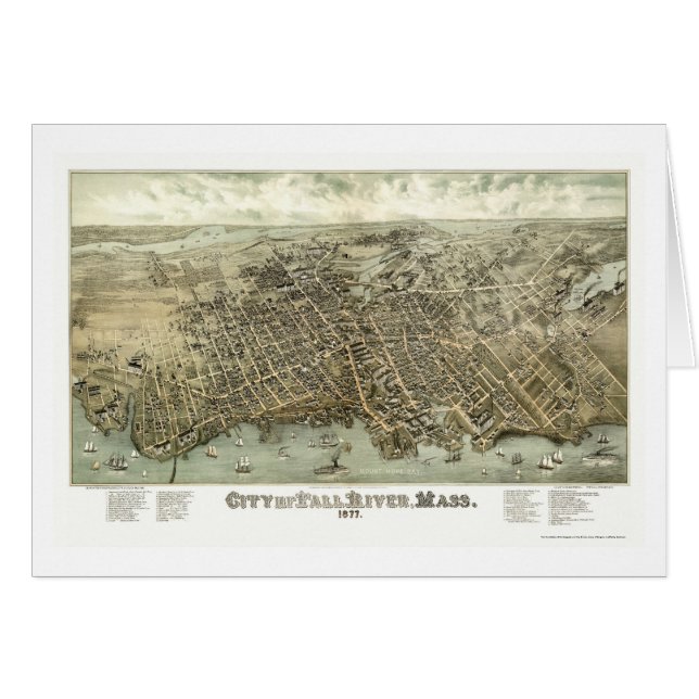 Cartão Fall River, mapa panorâmico das MÃES - 1877 (Frente Horizontal)
