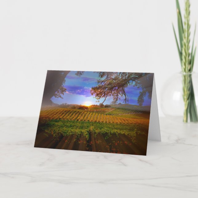 Cartão Fall Wine Vineyard Sunrise Blank Note Card (Frente)
