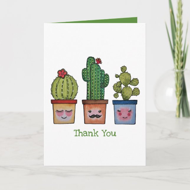 Cartão Família Cute Cactus Em Aquarela (Frente)