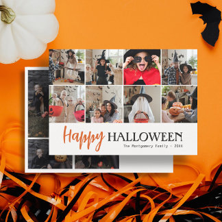 Cartão Família Cute Script Feliz Halloween 12 Foto Branco