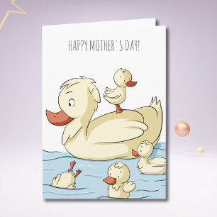 Cartão Família de Pato Engraçada e Fofa Dia das Mães