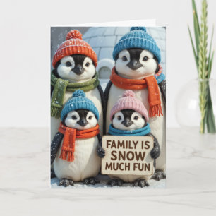 Cartão Família De Pinguins De Natal Em Flocos De Neve