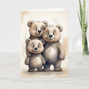 Cartão Família de Urso Adorável Mãe Pai Filho Retrato em 