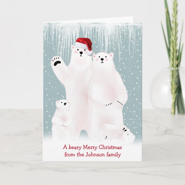 Cartão Família De Urso Polar De Natal Em Placa De Neve (Frente)