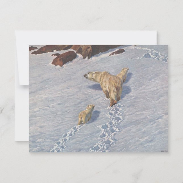 Cartão Família de Ursos Polares na Neve Ártica (Frente)