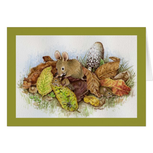 Cartão Família do rato nas folhas (Frente Horizontal)