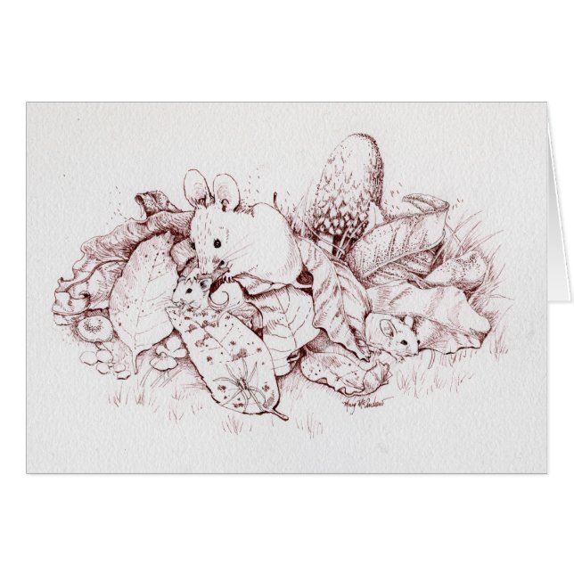 Cartão Família do rato nas folhas da queda, cogumelos, (Frente Horizontal)