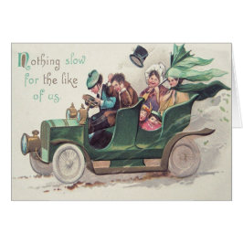 Cartão Família Irlandesa Dirigindo Carro Antigo