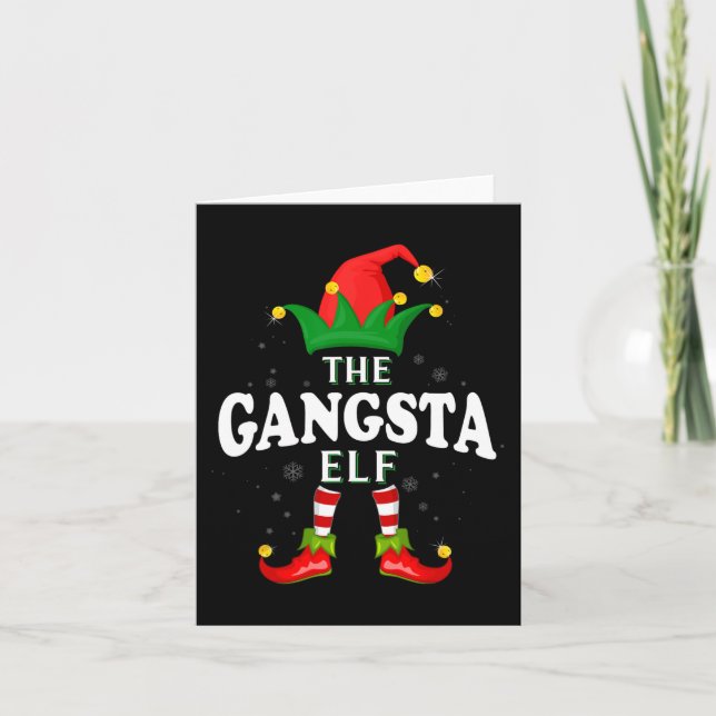 Cartão Família Xmas Gangsta Elf Correspondendo ao Natal P (Frente)
