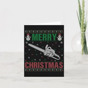 Cartão Família Xmas Pajamas Matando Chainsaw Feia Natal