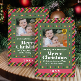 Cartão Family Christmas Plaid Photo Holiday Postcard