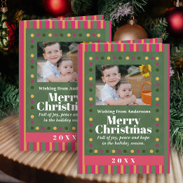 Cartão Family Christmas Stripes Photo Holiday Postcard