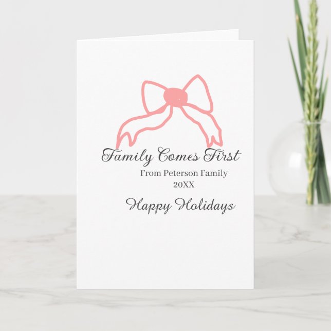 Cartão Family comes first red bow family name holidays (Frente)