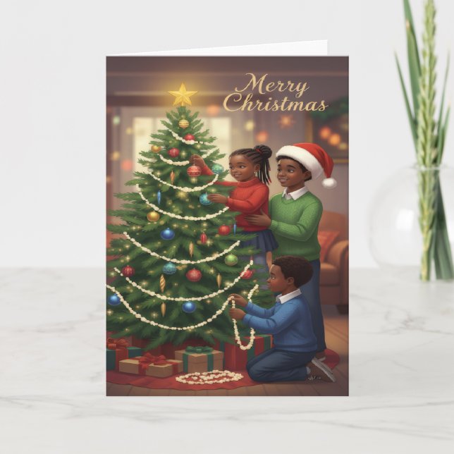 Cartão Family Tree Trimming – Merry Christmas Kids Card (Frente)