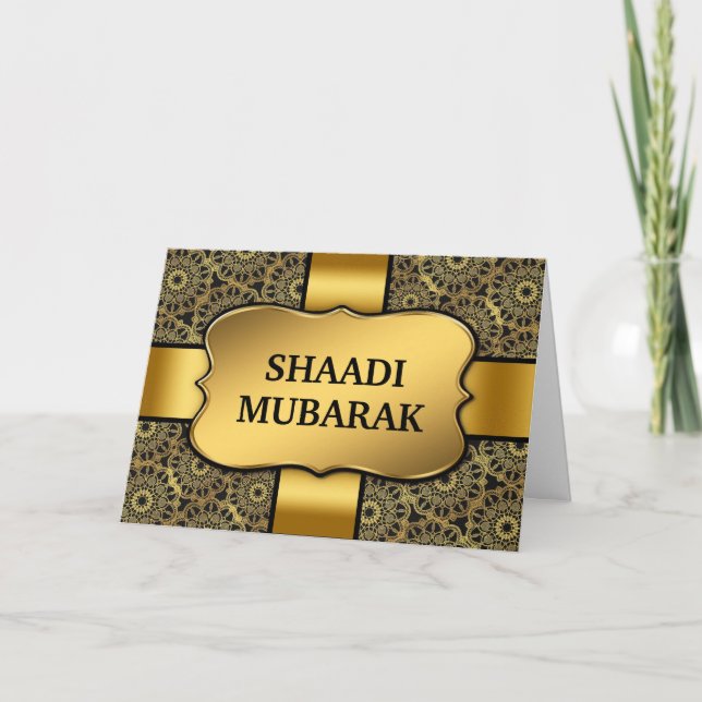 Cartão Fancy Black e Gold Shaadi Mubarak (Frente)