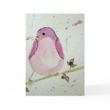 Fancy Pink Bird Blank Greeting Card