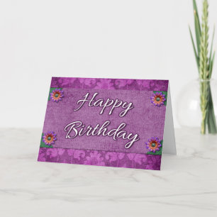 Cartão Fancy Purple Damask Happy Birthday Card Flowers