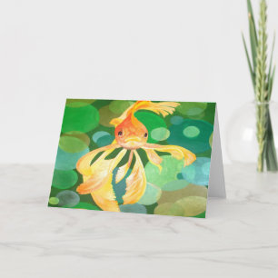 Cartão Fantail Goldfish Com Vetor De Bolhas Verdes