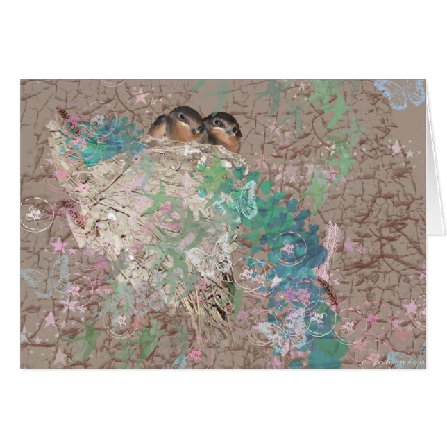 Cartão Fantasia da andorinha de celeiro - pássaros em um (Frente horizontal)