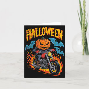 Cartão Fantasia de Halloween de motociclista de abóbora