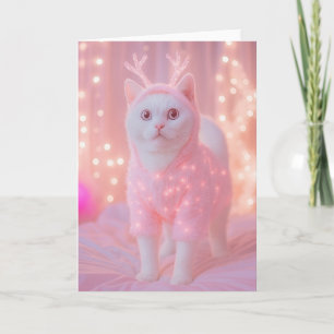 Cartão Fantasia de Inverno Gatinho Rena Brilhante Fofa