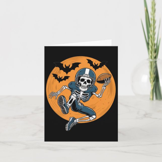 Cartão Fantasia desportiva de Halloween Skeleton de futeb (Frente)