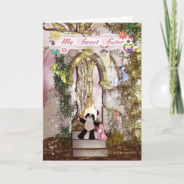 Cartão Fantasia dia de as mães. Há dragões Irmã (Frente)